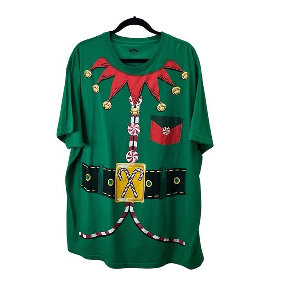 Holiday Time Green Christmas Elf Graphic Print Tee Short Sleeve Mens Size 2XL - Picture 1 of 8